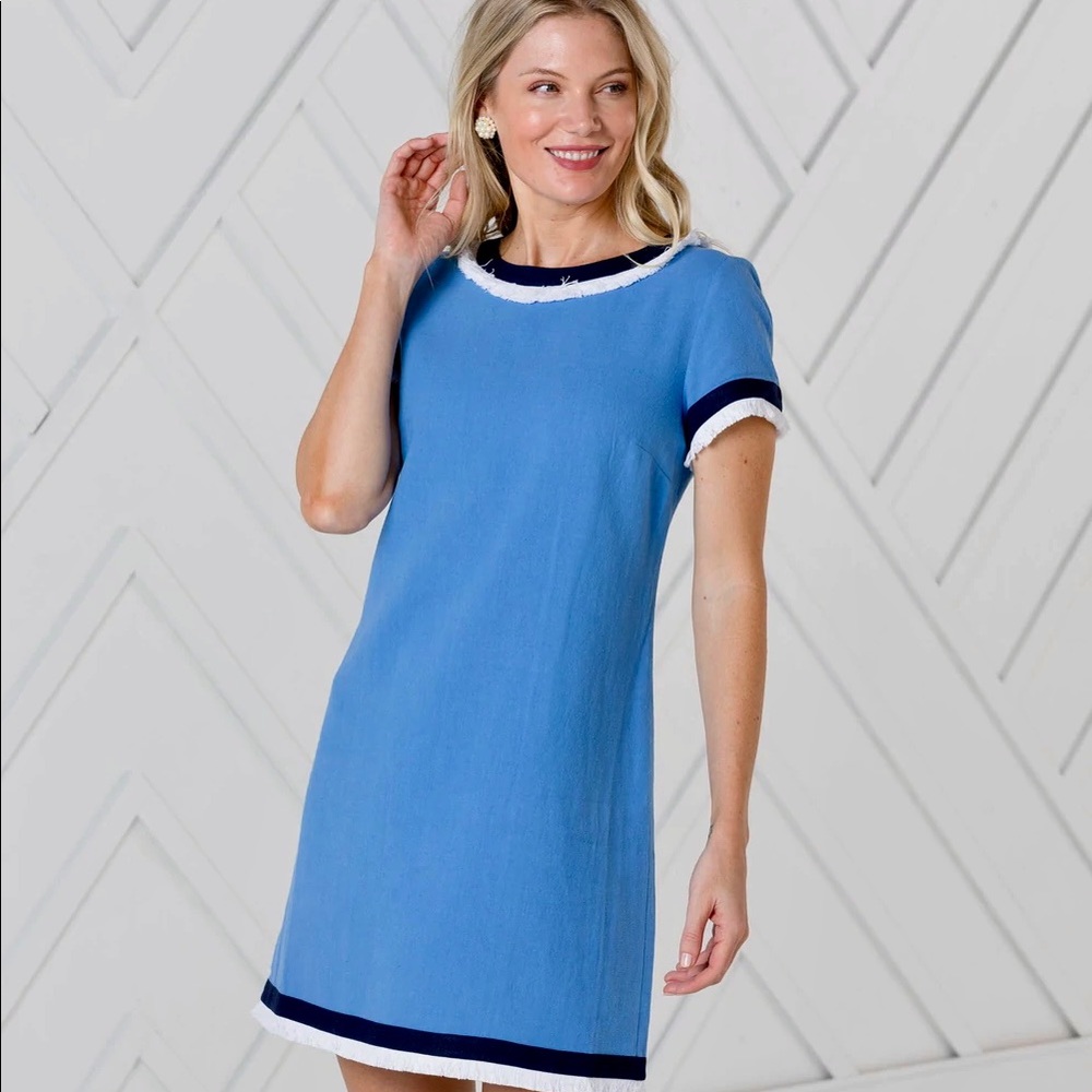Short Sleeve Shift Dress w/ fringe